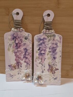 🪻 Set of 2 Handmade Lavender Wisteria Mini Charcuterie Boards - Shabby Chic 🪻